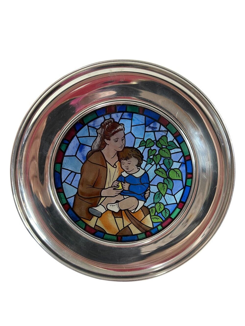 1976 Mother & Child US Historical Society Metal Stained Glass Plate